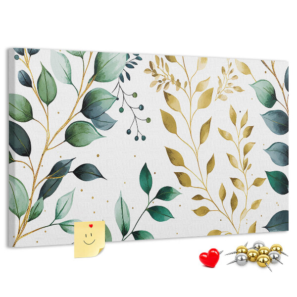 Tableau affichage liège Feuilles dorées sur fond clair