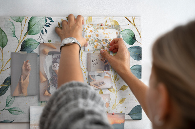 Tableau affichage liège Feuilles dorées sur fond clair
