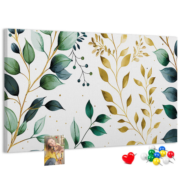 Tableau affichage liège Feuilles dorées sur fond clair