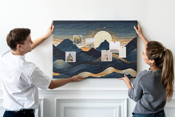 Tableau de liège Paysage de montagne illuminé par la nuit.