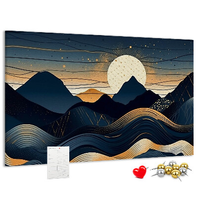 Tableau de liège Paysage de montagne illuminé par la nuit.