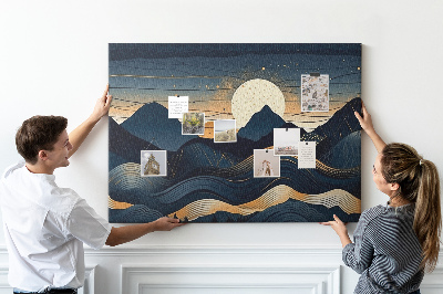 Tableau de liège Paysage de montagne illuminé par la nuit.