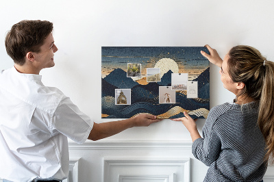 Tableau de liège Paysage de montagne illuminé par la nuit.