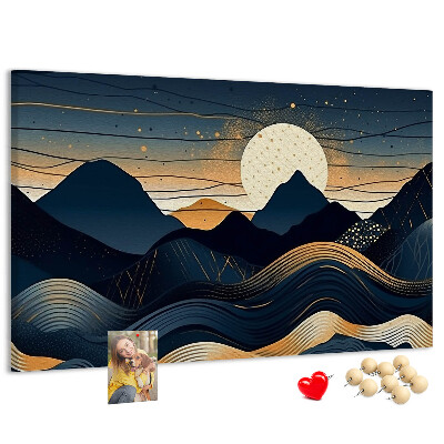 Tableau de liège Paysage de montagne illuminé par la nuit.