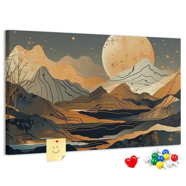 Tableau en liège Paysage de montagne avec la lune en arrière-plan