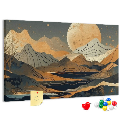 Tableau en liège Paysage de montagne avec la lune en arrière-plan