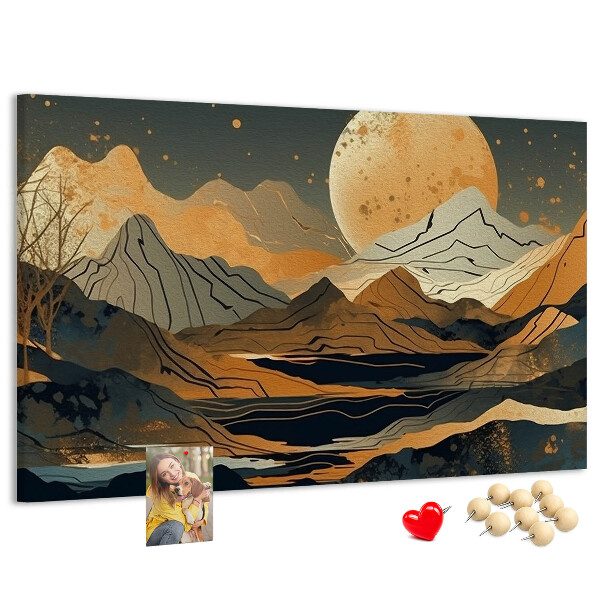 Tableau en liège Paysage de montagne avec la lune en arrière-plan