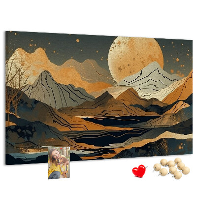 Tableau en liège Paysage de montagne avec la lune en arrière-plan