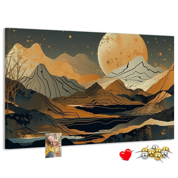 Tableau en liège Paysage de montagne avec la lune en arrière-plan