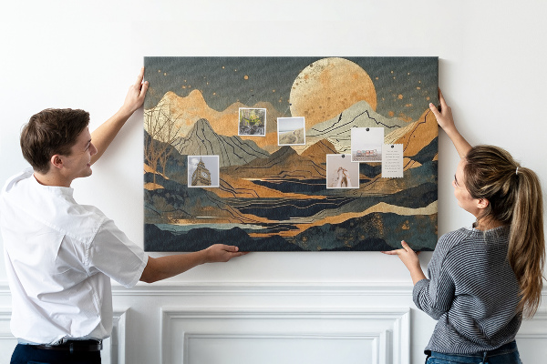 Tableau en liège Paysage de montagne avec la lune en arrière-plan
