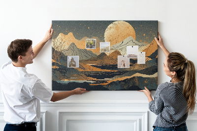 Tableau en liège Paysage de montagne avec la lune en arrière-plan