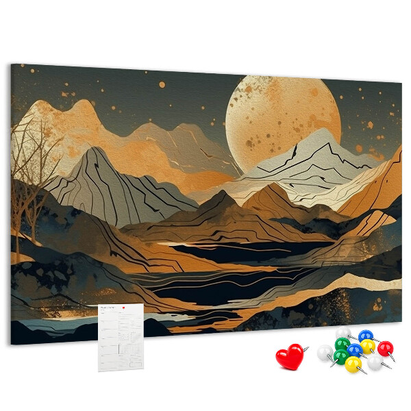 Tableau en liège Paysage de montagne avec la lune en arrière-plan