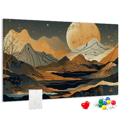 Tableau en liège Paysage de montagne avec la lune en arrière-plan
