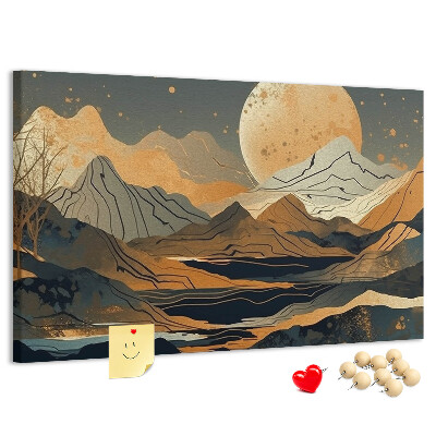 Tableau en liège Paysage de montagne avec la lune en arrière-plan