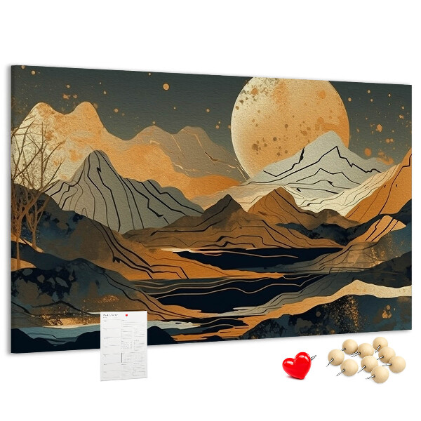 Tableau en liège Paysage de montagne avec la lune en arrière-plan