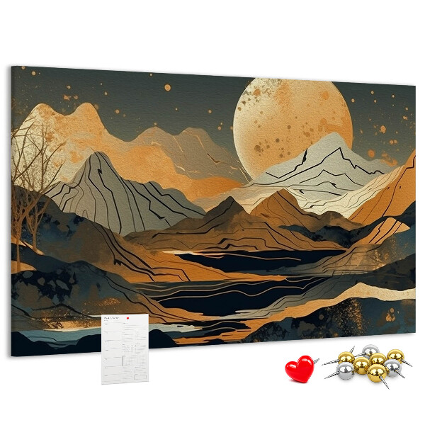 Tableau en liège Paysage de montagne avec la lune en arrière-plan