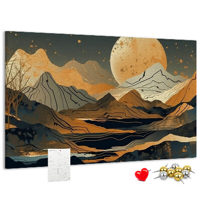 Tableau en liège Paysage de montagne avec la lune en arrière-plan