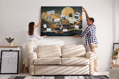 Tableau en liège Paysage de montagne avec la lune en arrière-plan