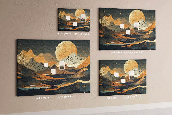 Tableau en liège Paysage de montagne avec la lune en arrière-plan