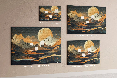 Tableau en liège Paysage de montagne avec la lune en arrière-plan