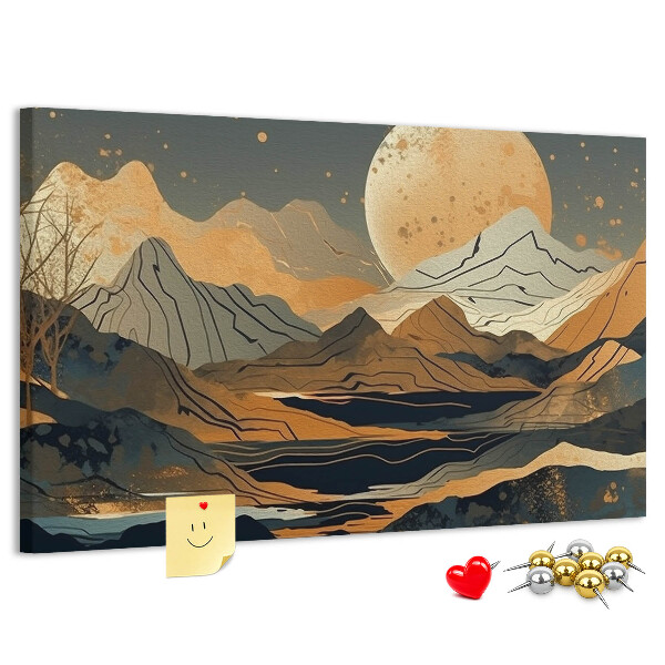 Tableau en liège Paysage de montagne avec la lune en arrière-plan