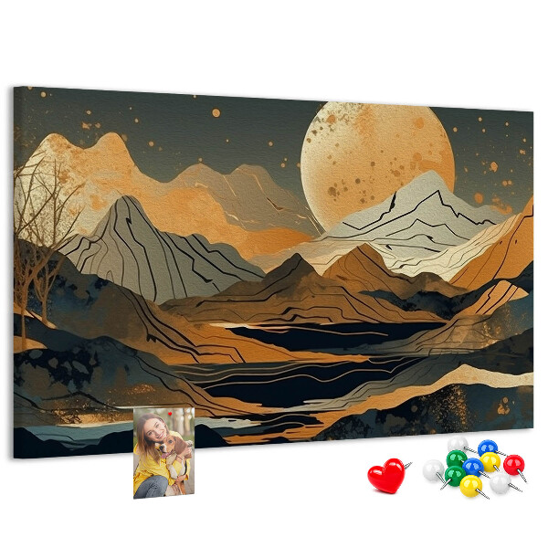 Tableau en liège Paysage de montagne avec la lune en arrière-plan