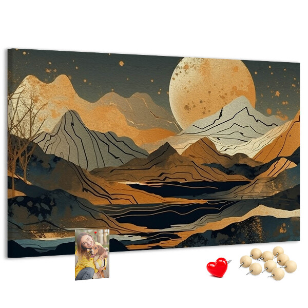 Tableau en liège Paysage de montagne avec la lune en arrière-plan