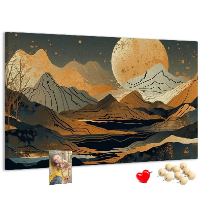 Tableau en liège Paysage de montagne avec la lune en arrière-plan