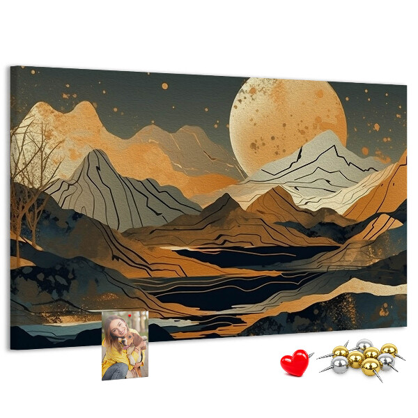 Tableau en liège Paysage de montagne avec la lune en arrière-plan