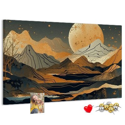 Tableau en liège Paysage de montagne avec la lune en arrière-plan