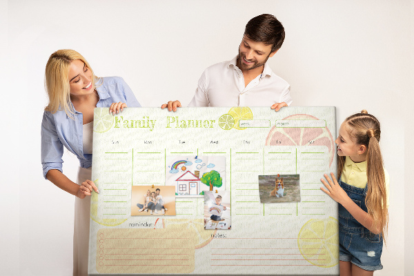 Tableau de liège Agenda familial à motif d'agrumes.