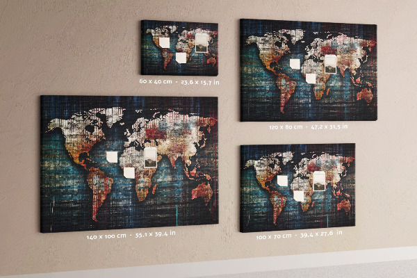 Tableau en liège Carte du monde stylisée aux couleurs naturelles.