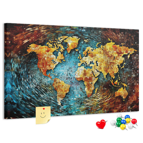 Tableau affichage liège Carte du monde colorée de style abstrait
