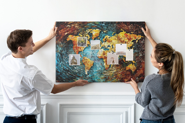 Tableau affichage liège Carte du monde colorée de style abstrait