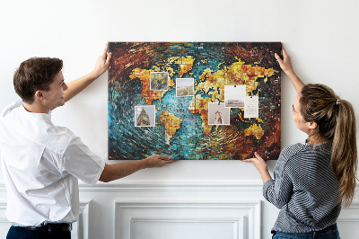 Tableau affichage liège Carte du monde colorée de style abstrait