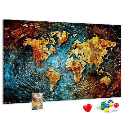 Tableau affichage liège Carte du monde colorée de style abstrait