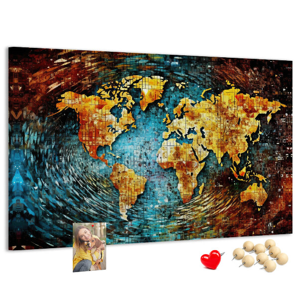 Tableau affichage liège Carte du monde colorée de style abstrait