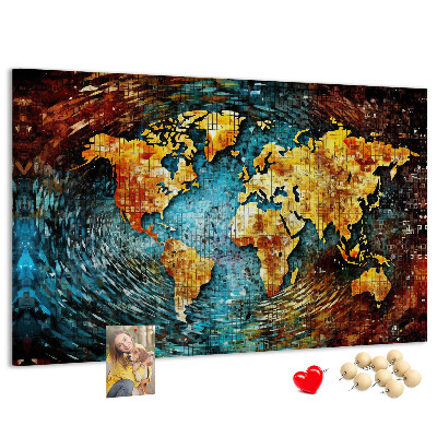 Tableau affichage liège Carte du monde colorée de style abstrait