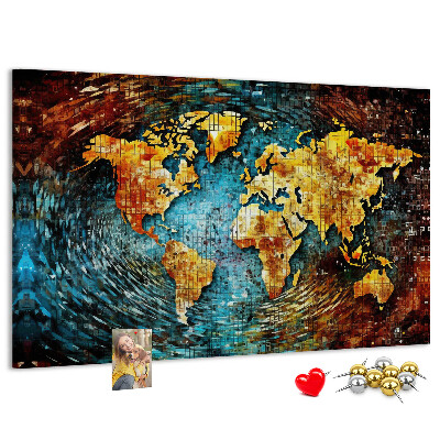 Tableau affichage liège Carte du monde colorée de style abstrait