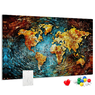 Tableau affichage liège Carte du monde colorée de style abstrait