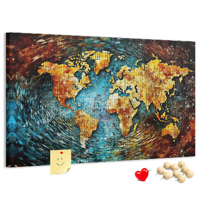 Tableau affichage liège Carte du monde colorée de style abstrait