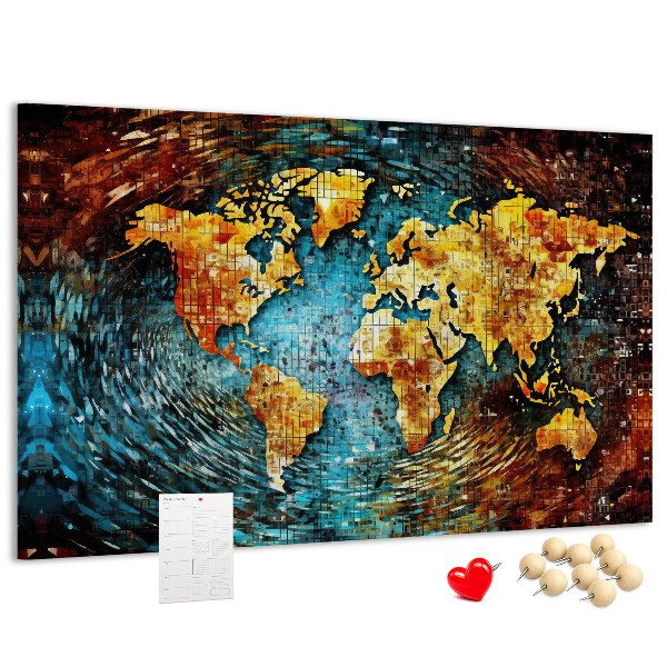 Tableau affichage liège Carte du monde colorée de style abstrait