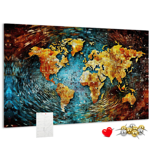 Tableau affichage liège Carte du monde colorée de style abstrait
