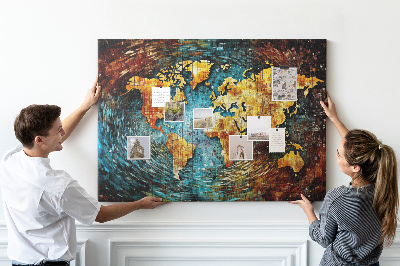 Tableau affichage liège Carte du monde colorée de style abstrait