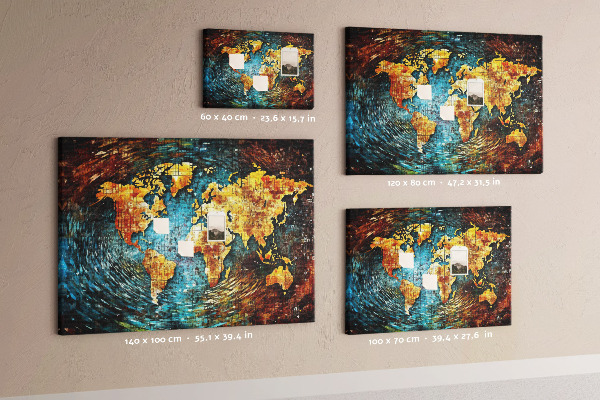 Tableau affichage liège Carte du monde colorée de style abstrait