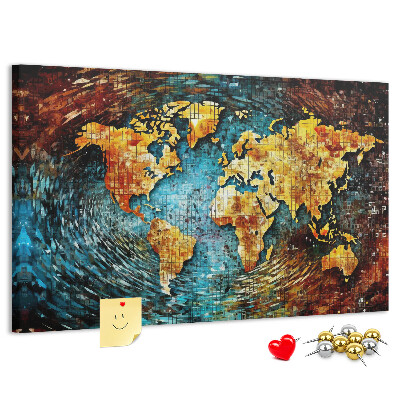 Tableau affichage liège Carte du monde colorée de style abstrait