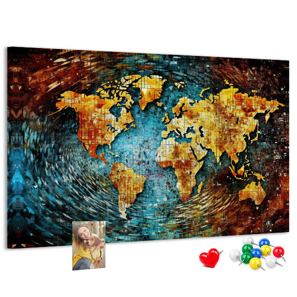 Tableau affichage liège Carte du monde colorée de style abstrait