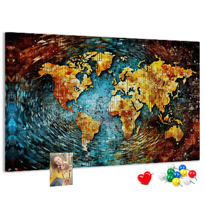 Tableau affichage liège Carte du monde colorée de style abstrait