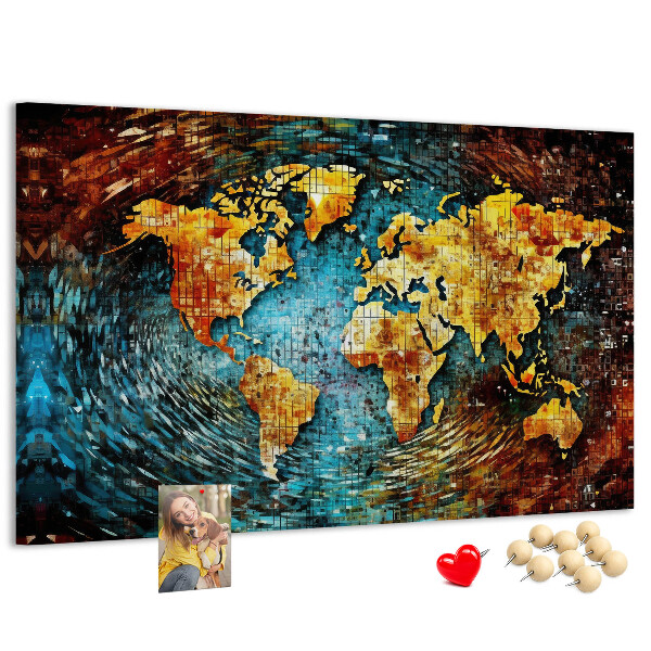 Tableau affichage liège Carte du monde colorée de style abstrait