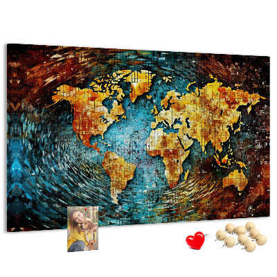 Tableau affichage liège Carte du monde colorée de style abstrait